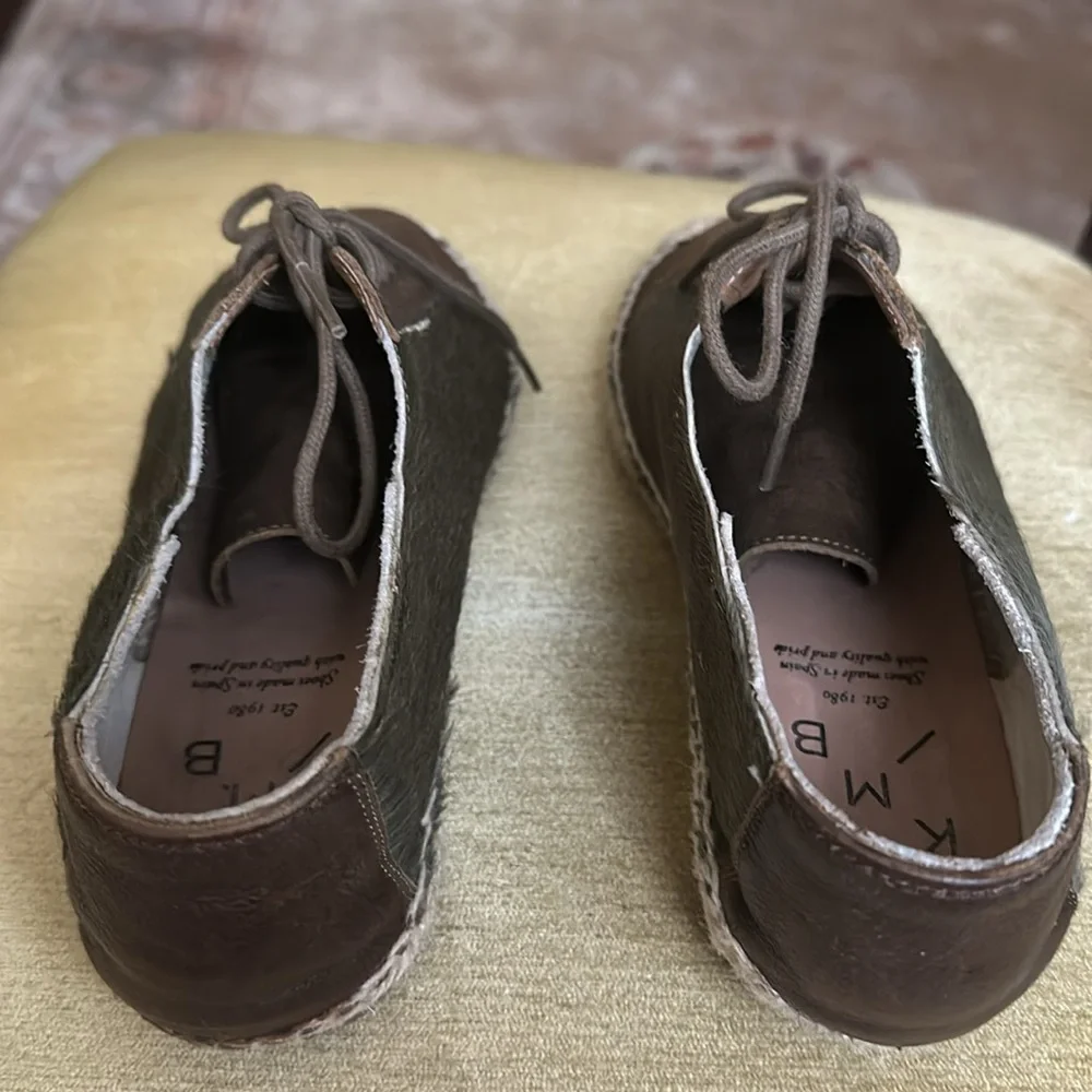 Anthropologie KMB Jorinda Espadrille Sneakers Leather Calf Hair Olive Brown Sz 9